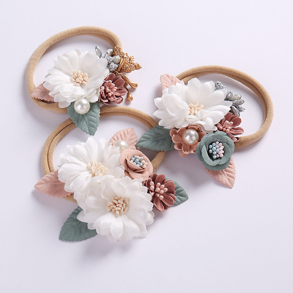 Baby Kids Girl Flower Faux Pearl Elastic Hair Rope Tie Ponytail Holder Hairband