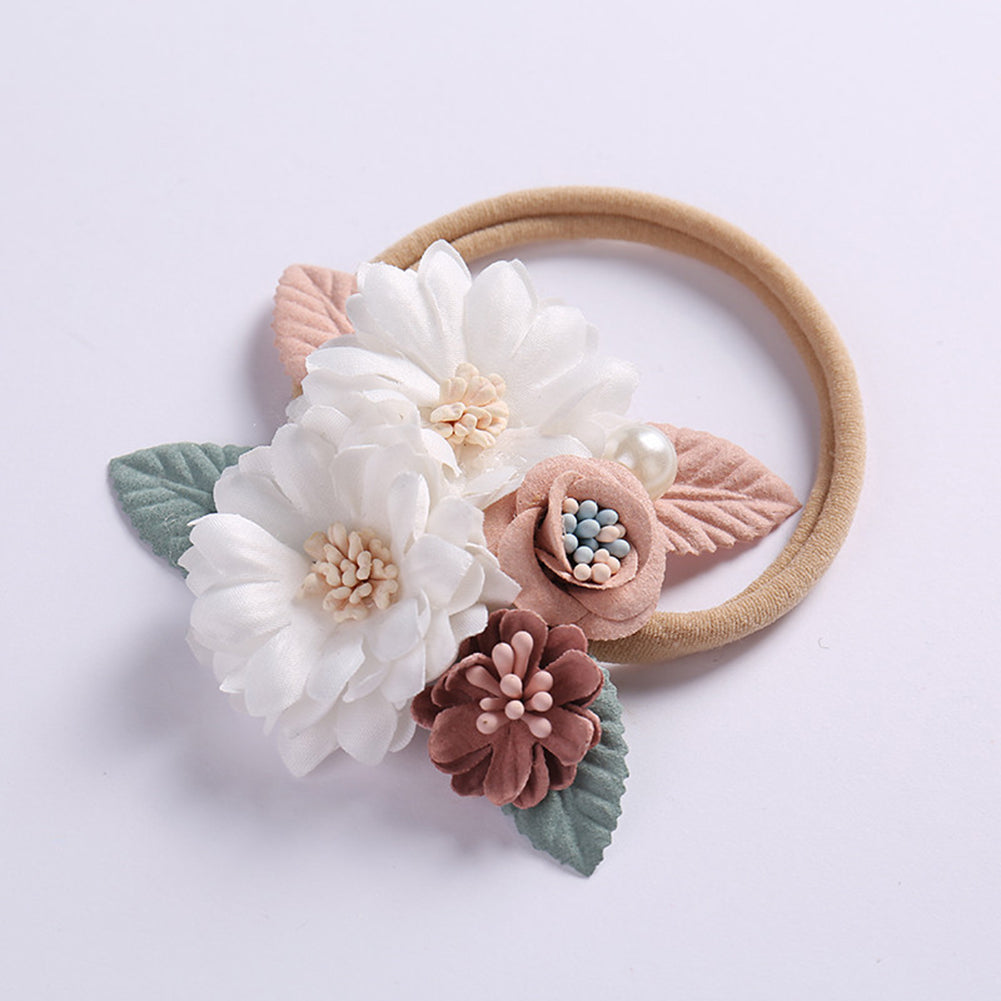 Baby Kids Girl Flower Faux Pearl Elastic Hair Rope Tie Ponytail Holder Hairband