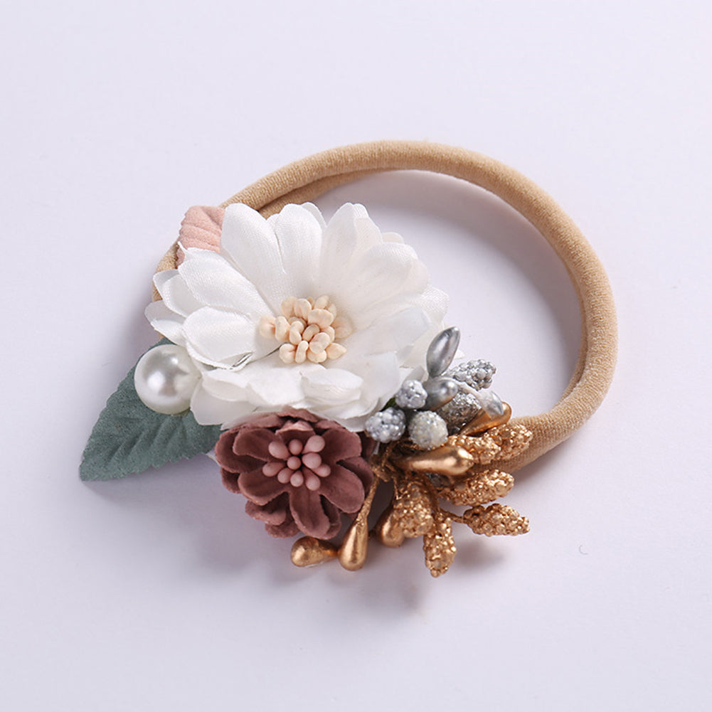 Baby Kids Girl Flower Faux Pearl Elastic Hair Rope Tie Ponytail Holder Hairband