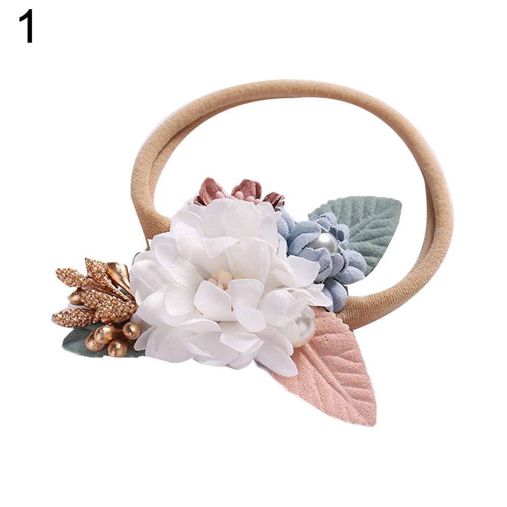 Baby Kids Girl Flower Faux Pearl Elastic Hair Rope Tie Ponytail Holder Hairband
