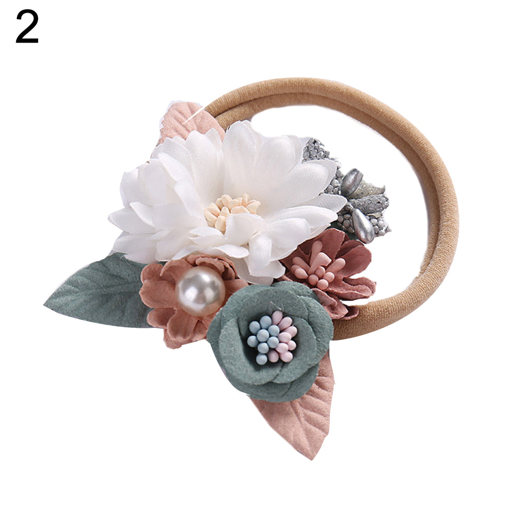 Baby Kids Girl Flower Faux Pearl Elastic Hair Rope Tie Ponytail Holder Hairband