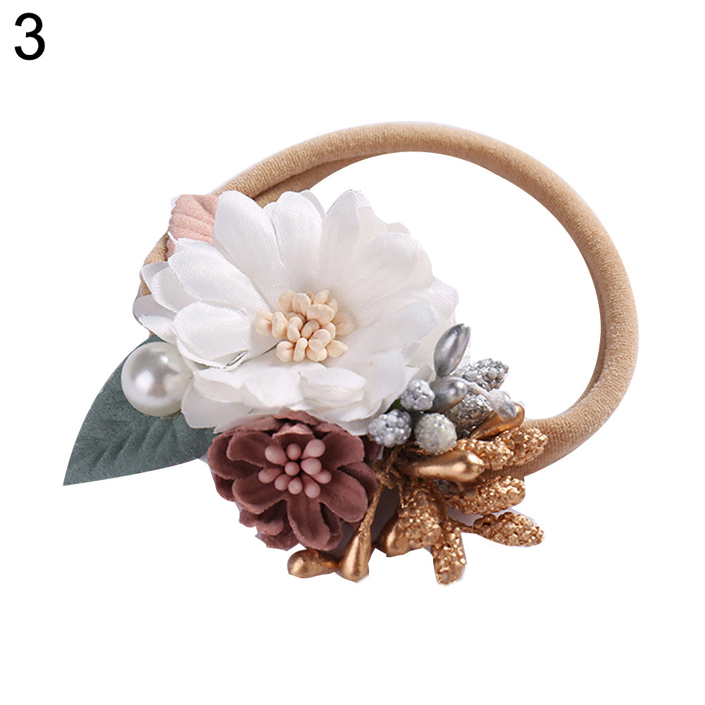 Baby Kids Girl Flower Faux Pearl Elastic Hair Rope Tie Ponytail Holder Hairband