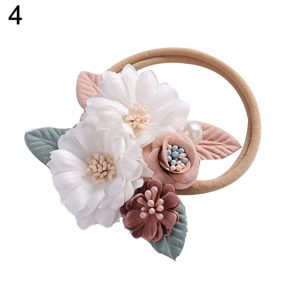 Baby Kids Girl Flower Faux Pearl Elastic Hair Rope Tie Ponytail Holder Hairband