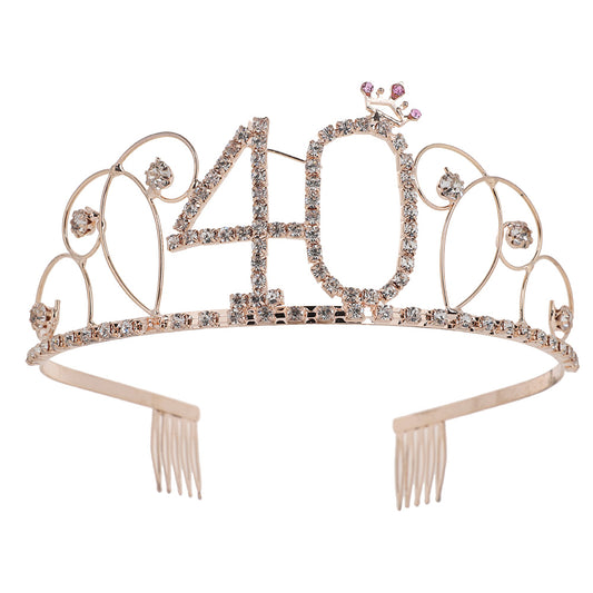 Wedding Party Bridal Bling Rhinestone Tiara Crown Number 40 Headband Comb Pin