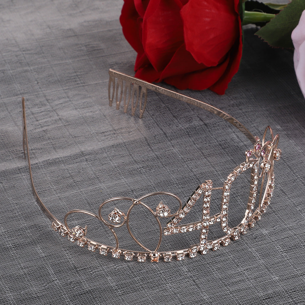 Wedding Party Bridal Bling Rhinestone Tiara Crown Number 40 Headband Comb Pin