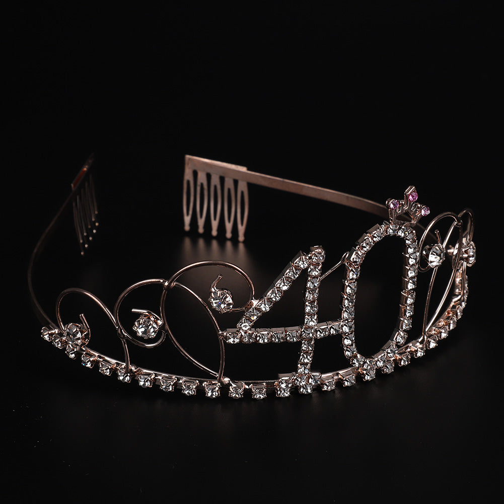 Wedding Party Bridal Bling Rhinestone Tiara Crown Number 40 Headband Comb Pin