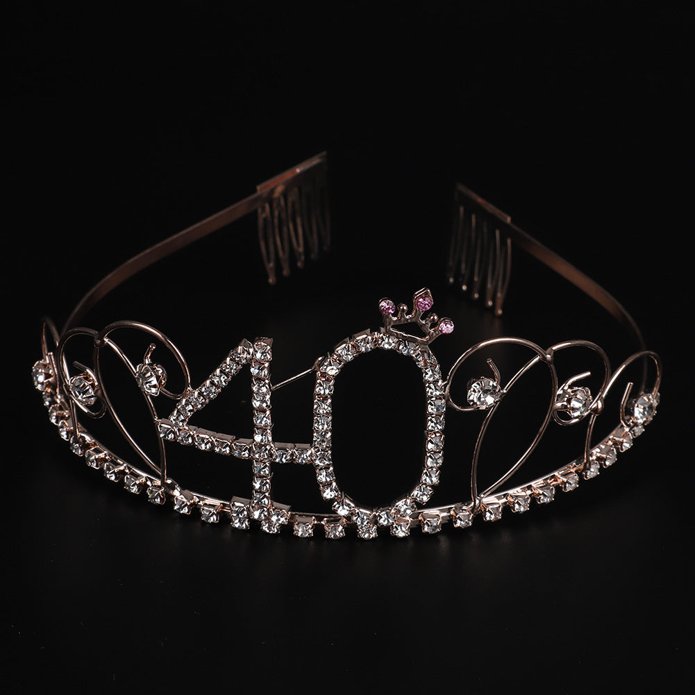 Wedding Party Bridal Bling Rhinestone Tiara Crown Number 40 Headband Comb Pin