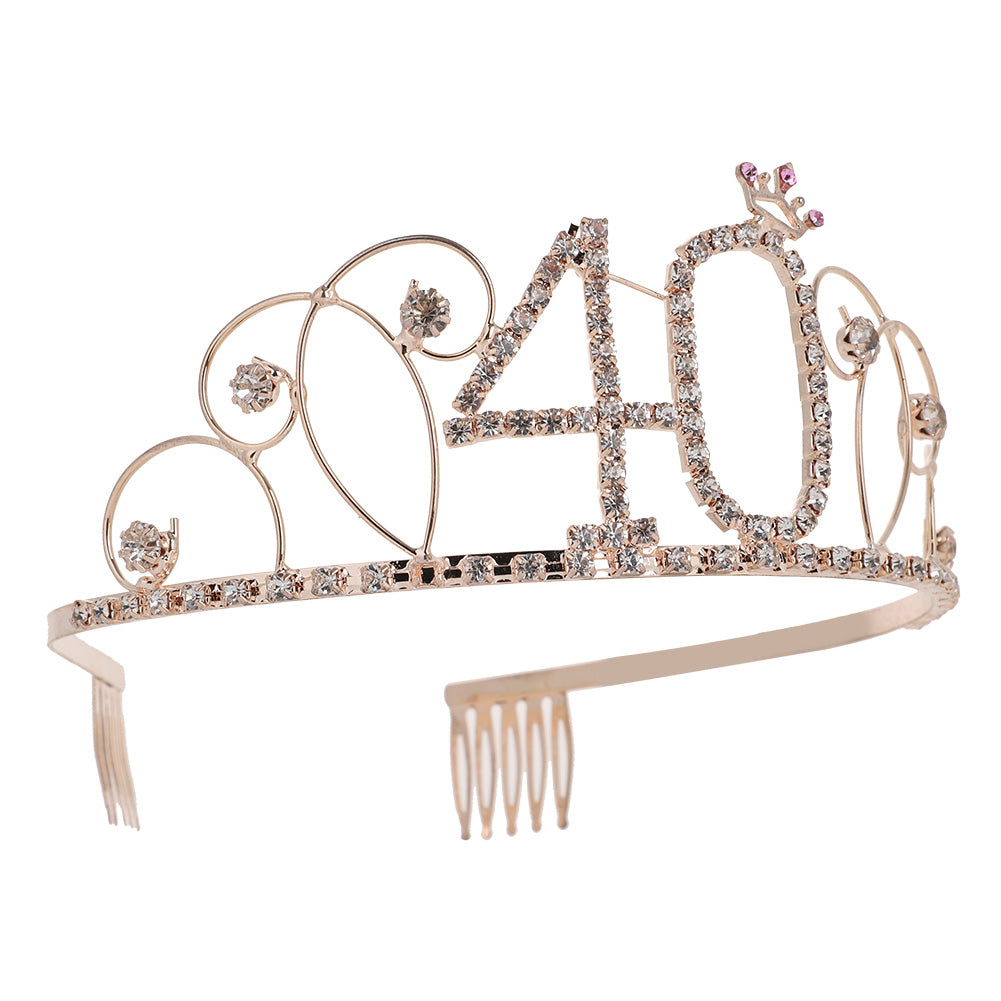 Wedding Party Bridal Bling Rhinestone Tiara Crown Number 40 Headband Comb Pin