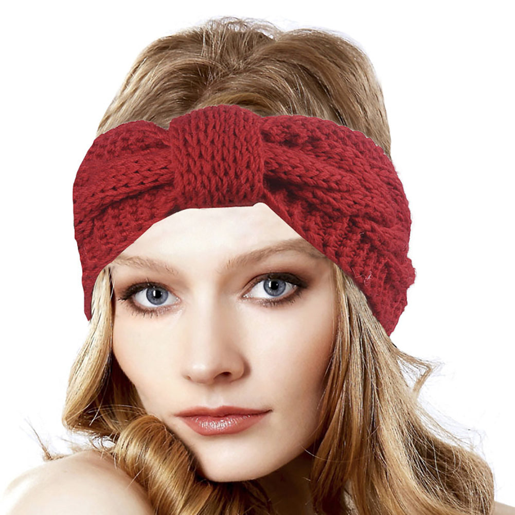 Fashion Women Solid Color Knotted Turban Headband Elastic Knitted Hair Band