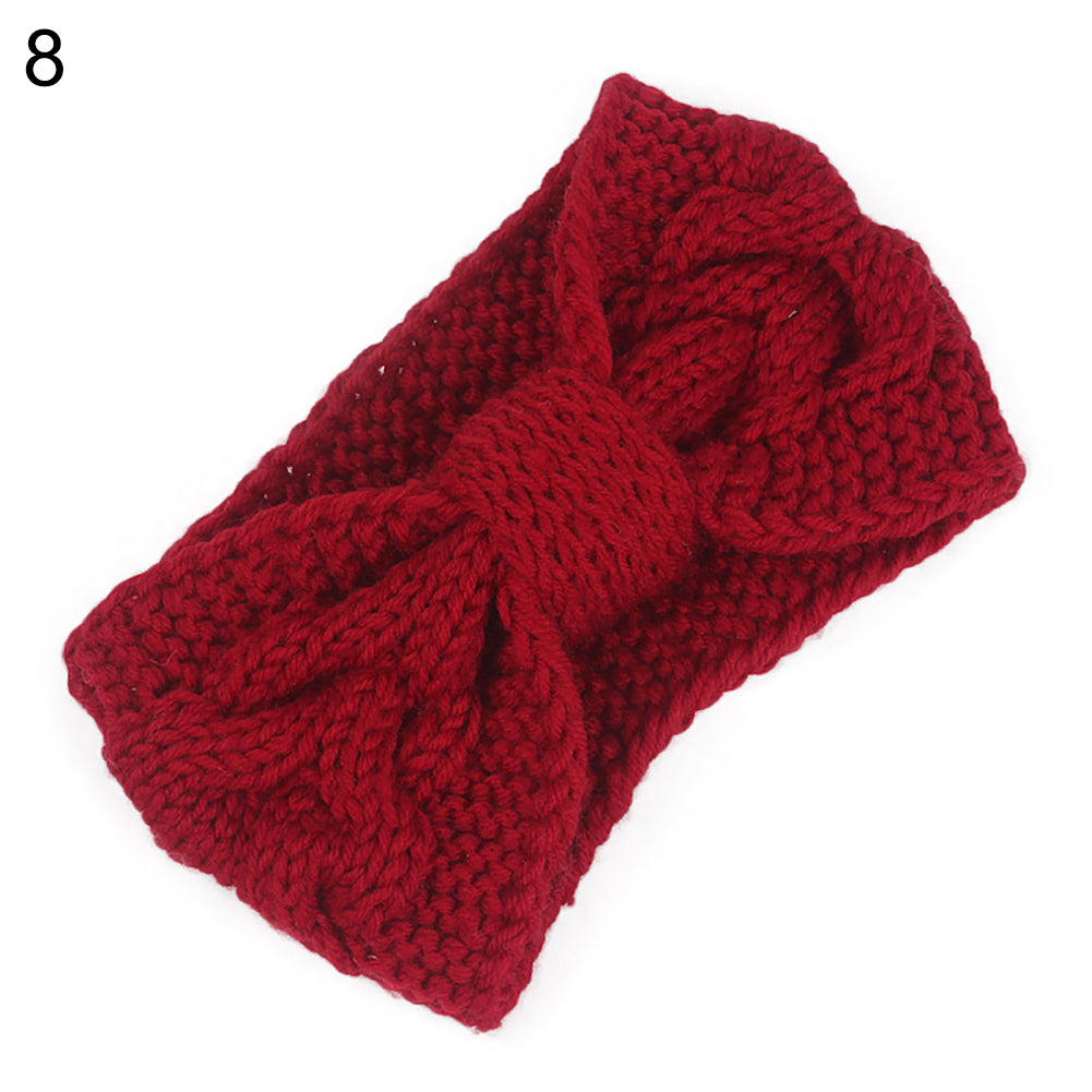Fashion Women Solid Color Knotted Turban Headband Elastic Knitted Hair Band