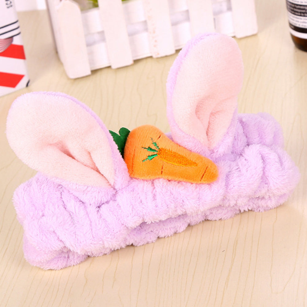 Cute Carrot Rabbit Ears Flannel Headband Women Face Washing Elastic Hair Band