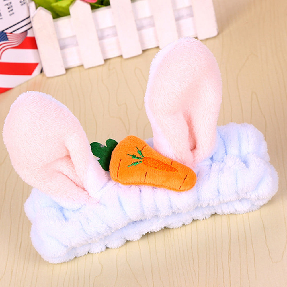 Cute Carrot Rabbit Ears Flannel Headband Women Face Washing Elastic Hair Band