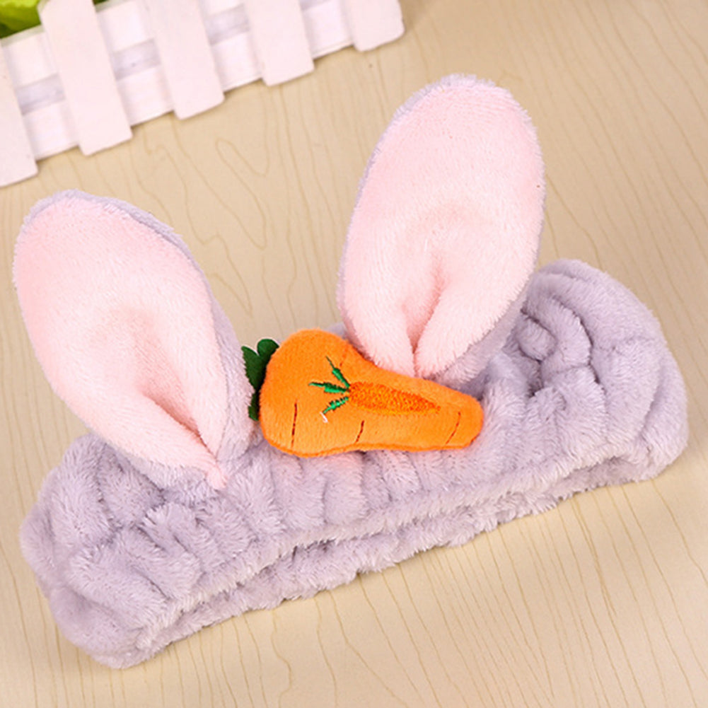 Cute Carrot Rabbit Ears Flannel Headband Women Face Washing Elastic Hair Band