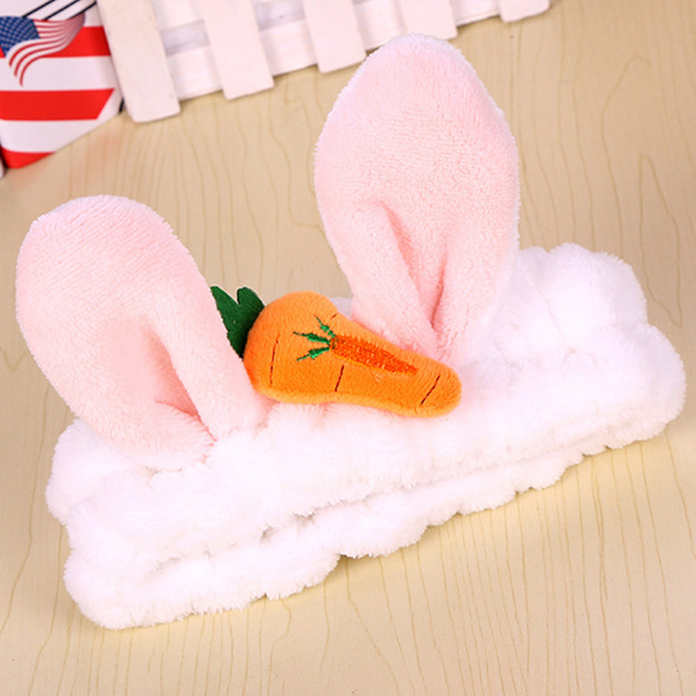 Cute Carrot Rabbit Ears Flannel Headband Women Face Washing Elastic Hair Band