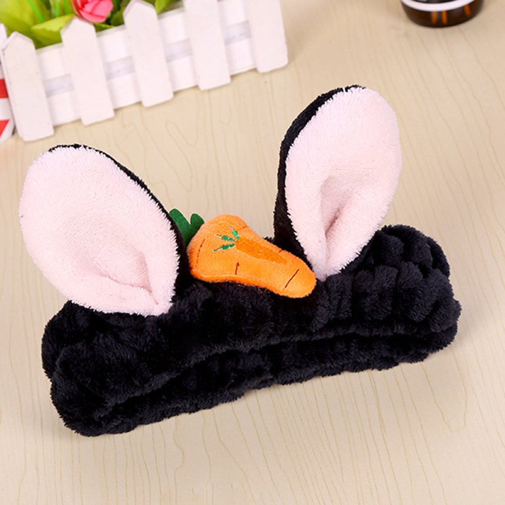 Cute Carrot Rabbit Ears Flannel Headband Women Face Washing Elastic Hair Band