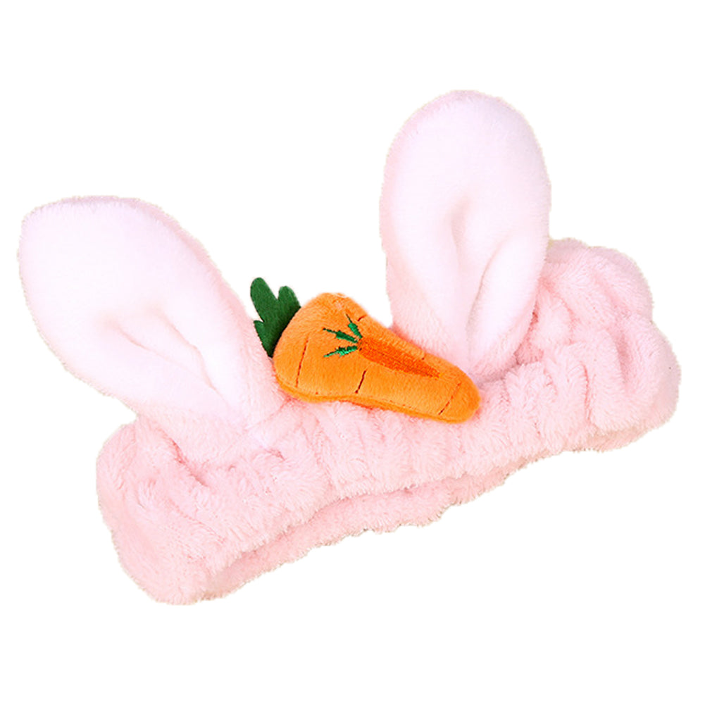 Cute Carrot Rabbit Ears Flannel Headband Women Face Washing Elastic Hair Band