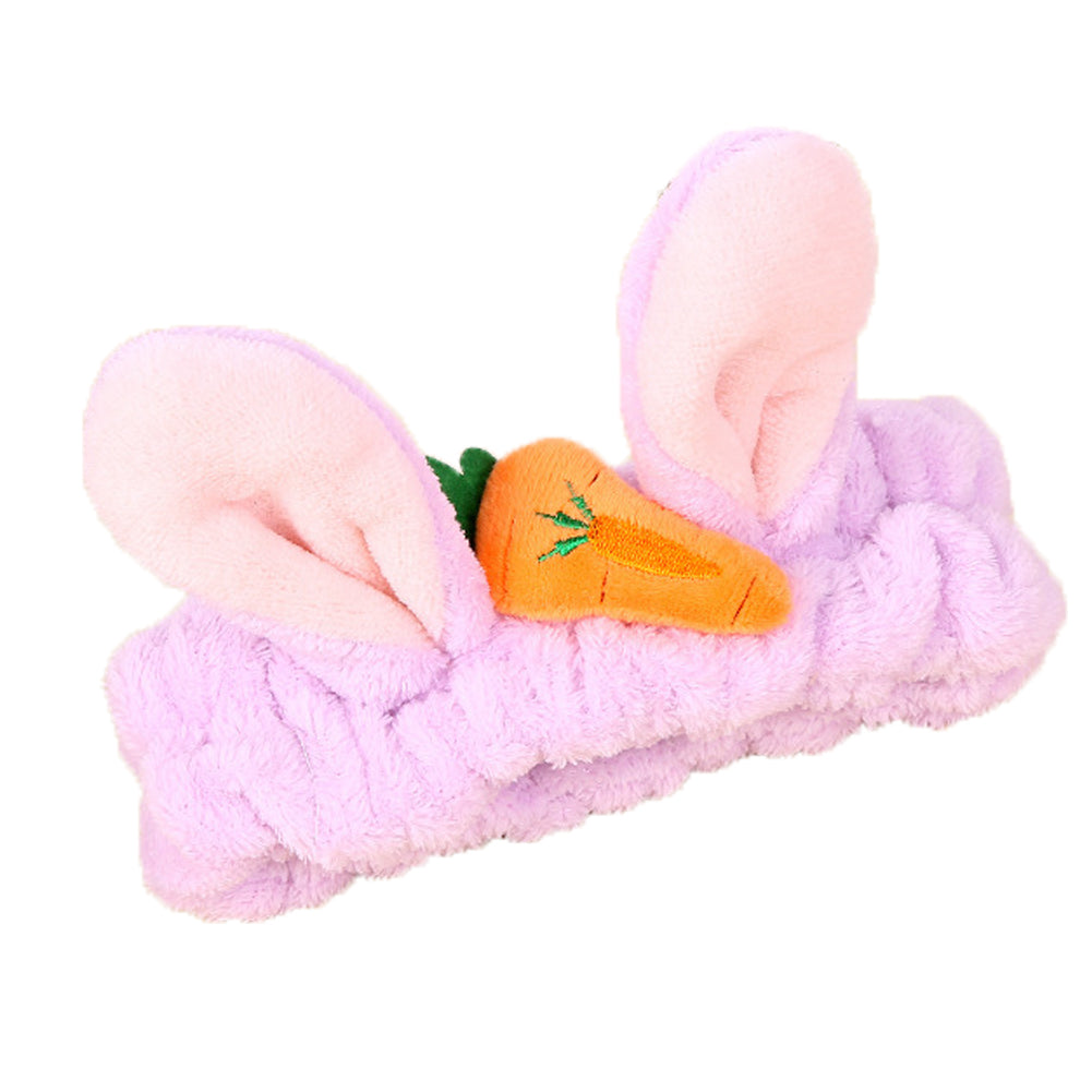 Cute Carrot Rabbit Ears Flannel Headband Women Face Washing Elastic Hair Band