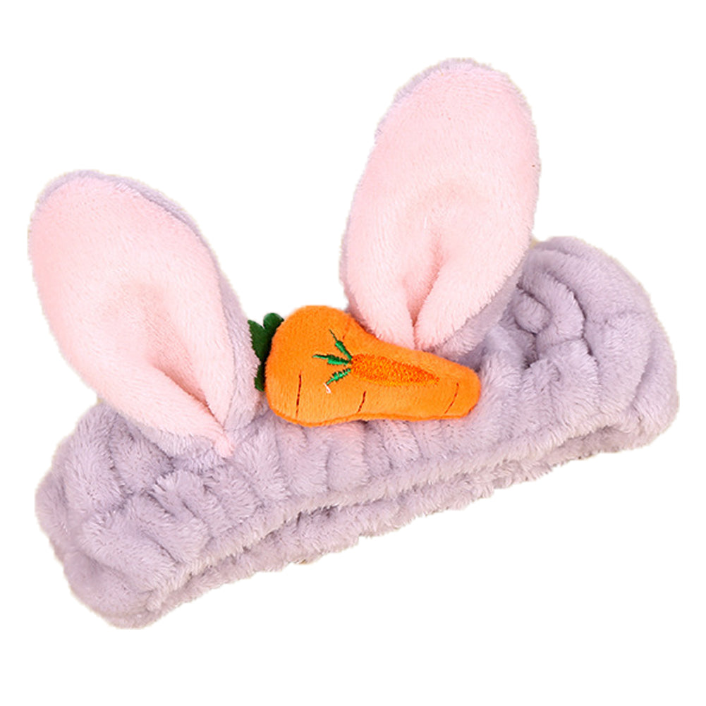 Cute Carrot Rabbit Ears Flannel Headband Women Face Washing Elastic Hair Band