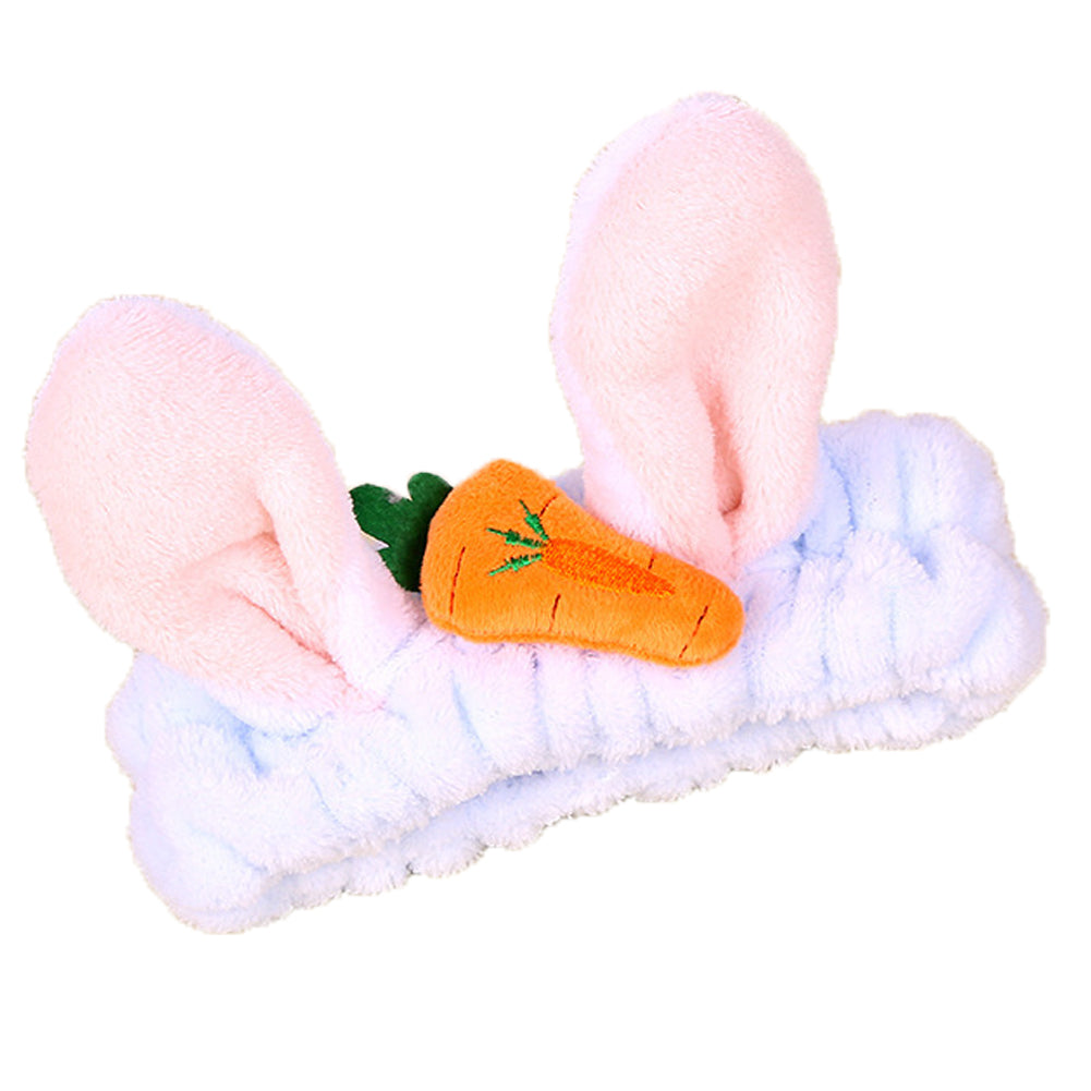 Cute Carrot Rabbit Ears Flannel Headband Women Face Washing Elastic Hair Band