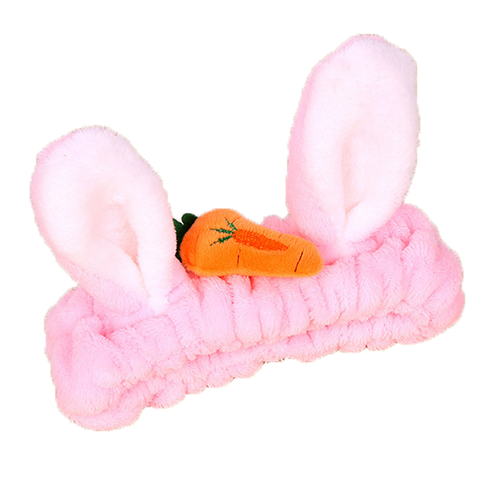 Cute Carrot Rabbit Ears Flannel Headband Women Face Washing Elastic Hair Band