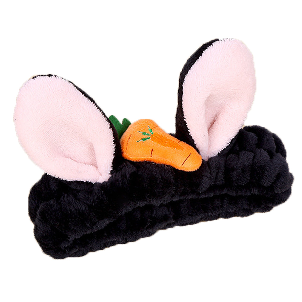 Cute Carrot Rabbit Ears Flannel Headband Women Face Washing Elastic Hair Band