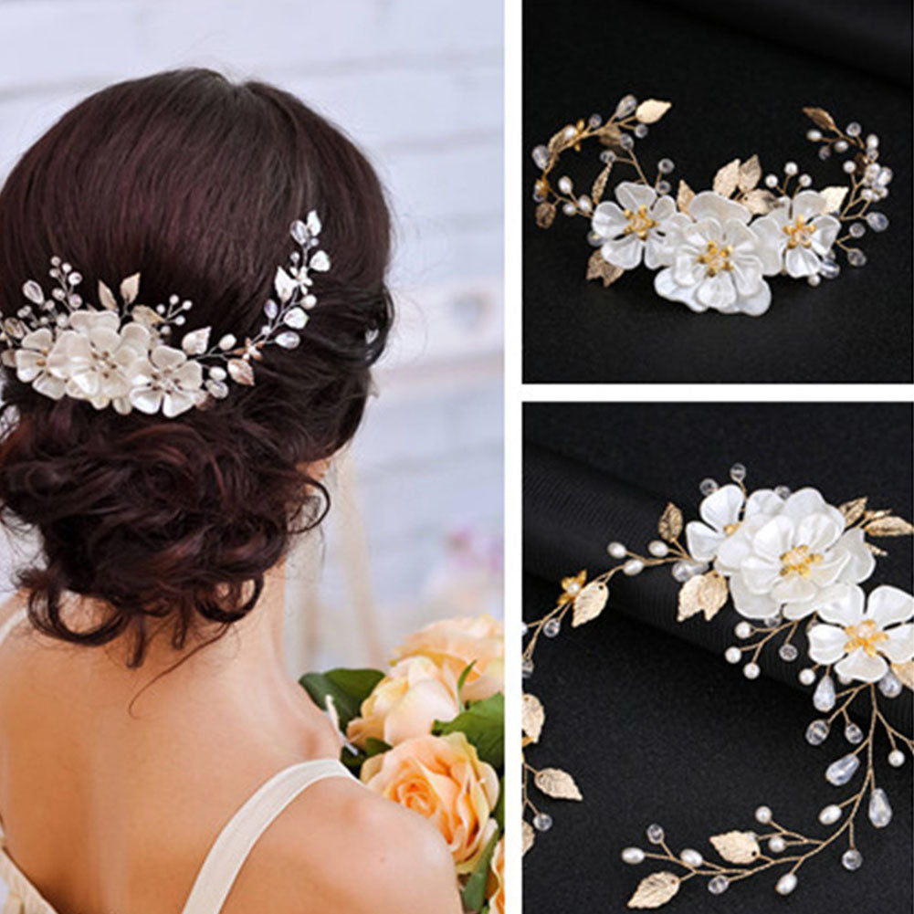 Vintage Flower Leaf Faux Pearl Hair Vine Women Wedding Bridal Party Headband