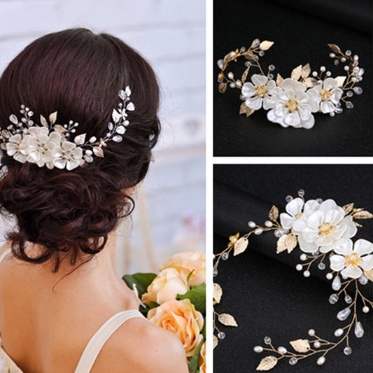 Vintage Flower Leaf Faux Pearl Hair Vine Women Wedding Bridal Party Headband