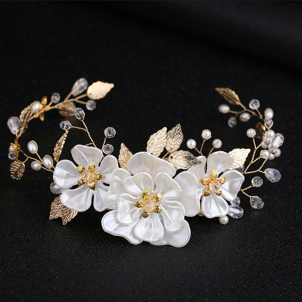 Vintage Flower Leaf Faux Pearl Hair Vine Women Wedding Bridal Party Headband