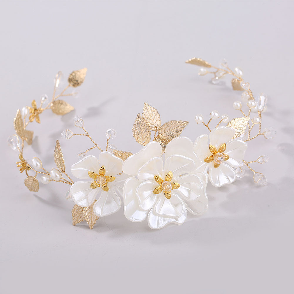 Vintage Flower Leaf Faux Pearl Hair Vine Women Wedding Bridal Party Headband