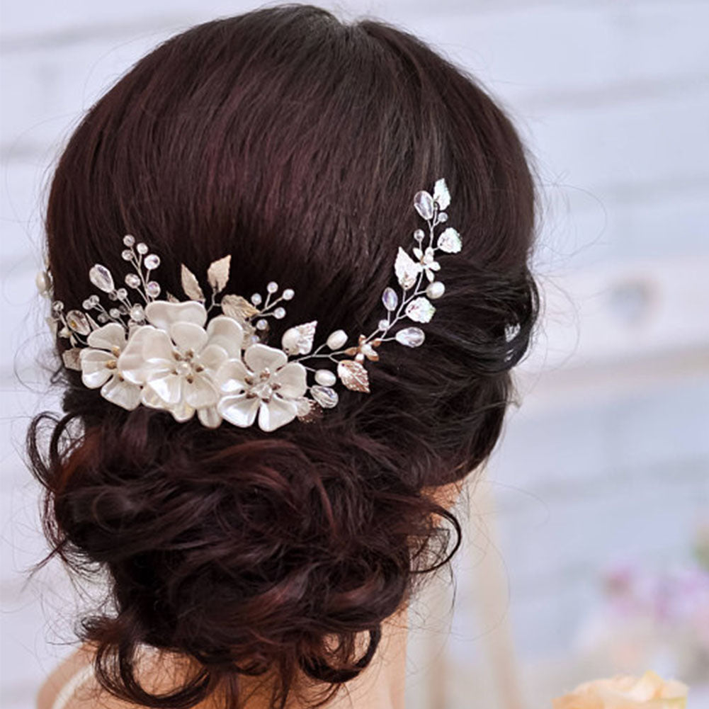 Vintage Flower Leaf Faux Pearl Hair Vine Women Wedding Bridal Party Headband