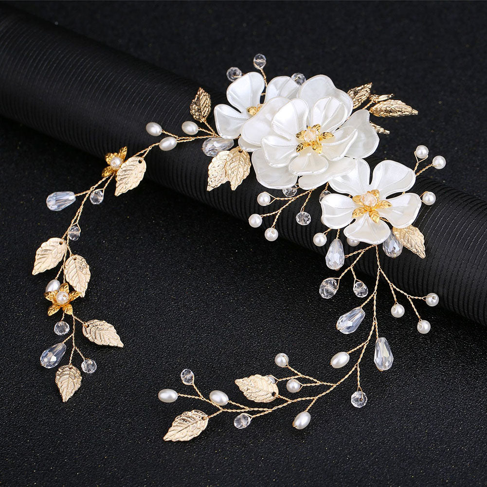 Vintage Flower Leaf Faux Pearl Hair Vine Women Wedding Bridal Party Headband