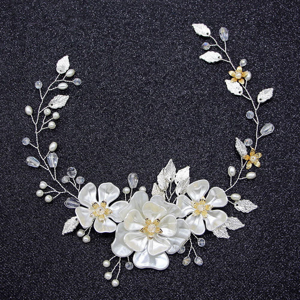 Vintage Flower Leaf Faux Pearl Hair Vine Women Wedding Bridal Party Headband
