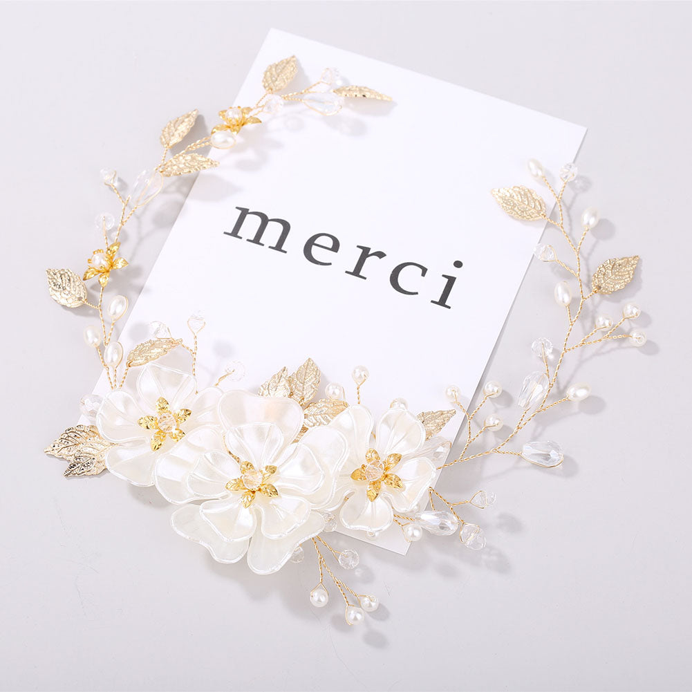 Vintage Flower Leaf Faux Pearl Hair Vine Women Wedding Bridal Party Headband