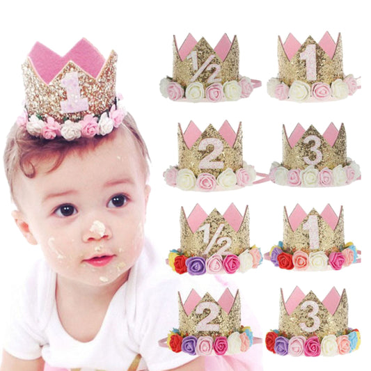 Baby Girl Sequin Number Flower Crown Headband Birthday Party Performing Headwear