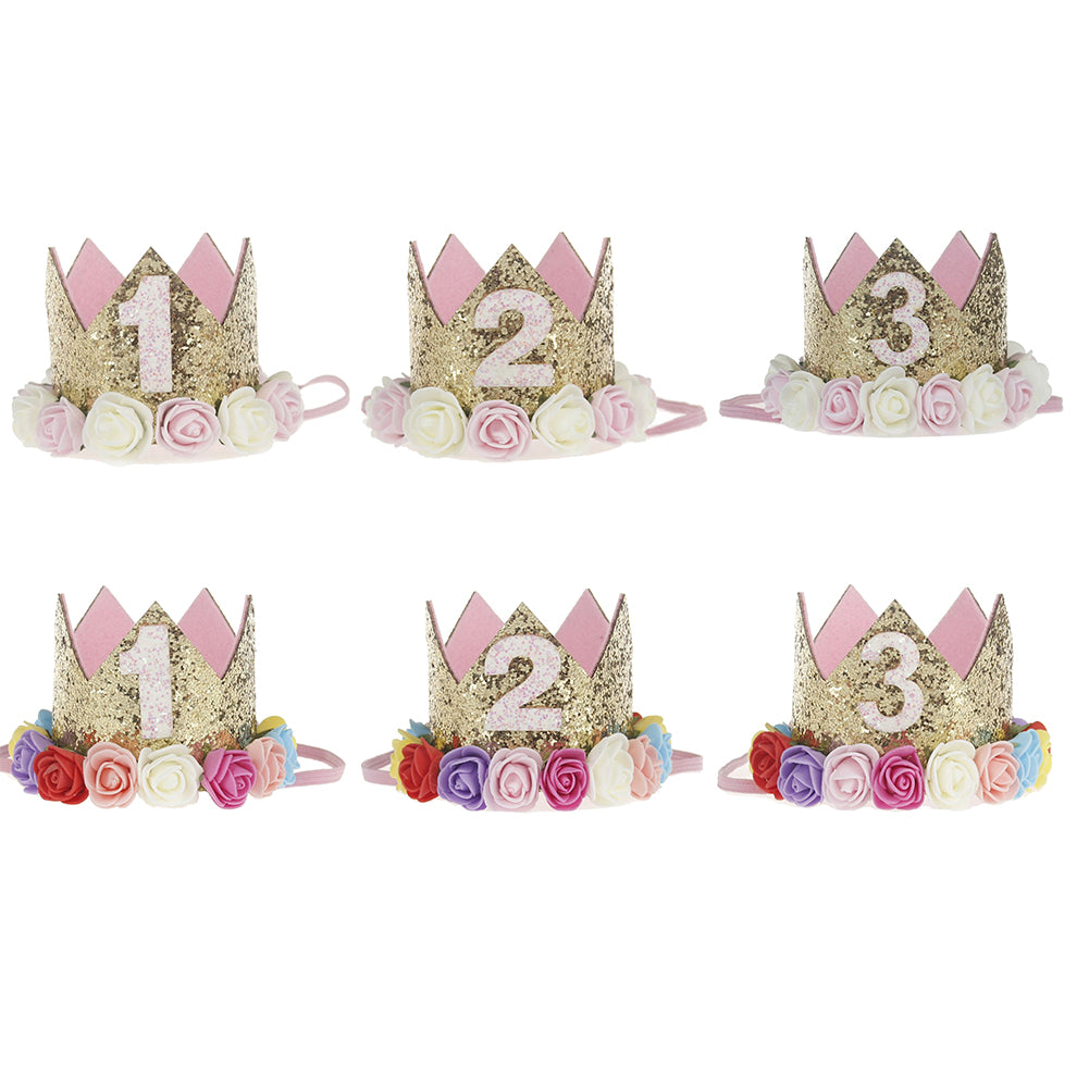 Baby Girl Sequin Number Flower Crown Headband Birthday Party Performing Headwear