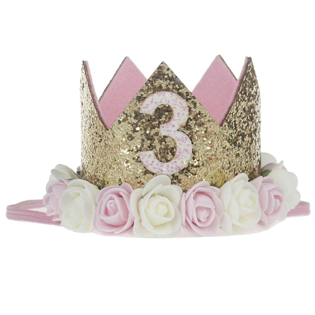 Baby Girl Sequin Number Flower Crown Headband Birthday Party Performing Headwear
