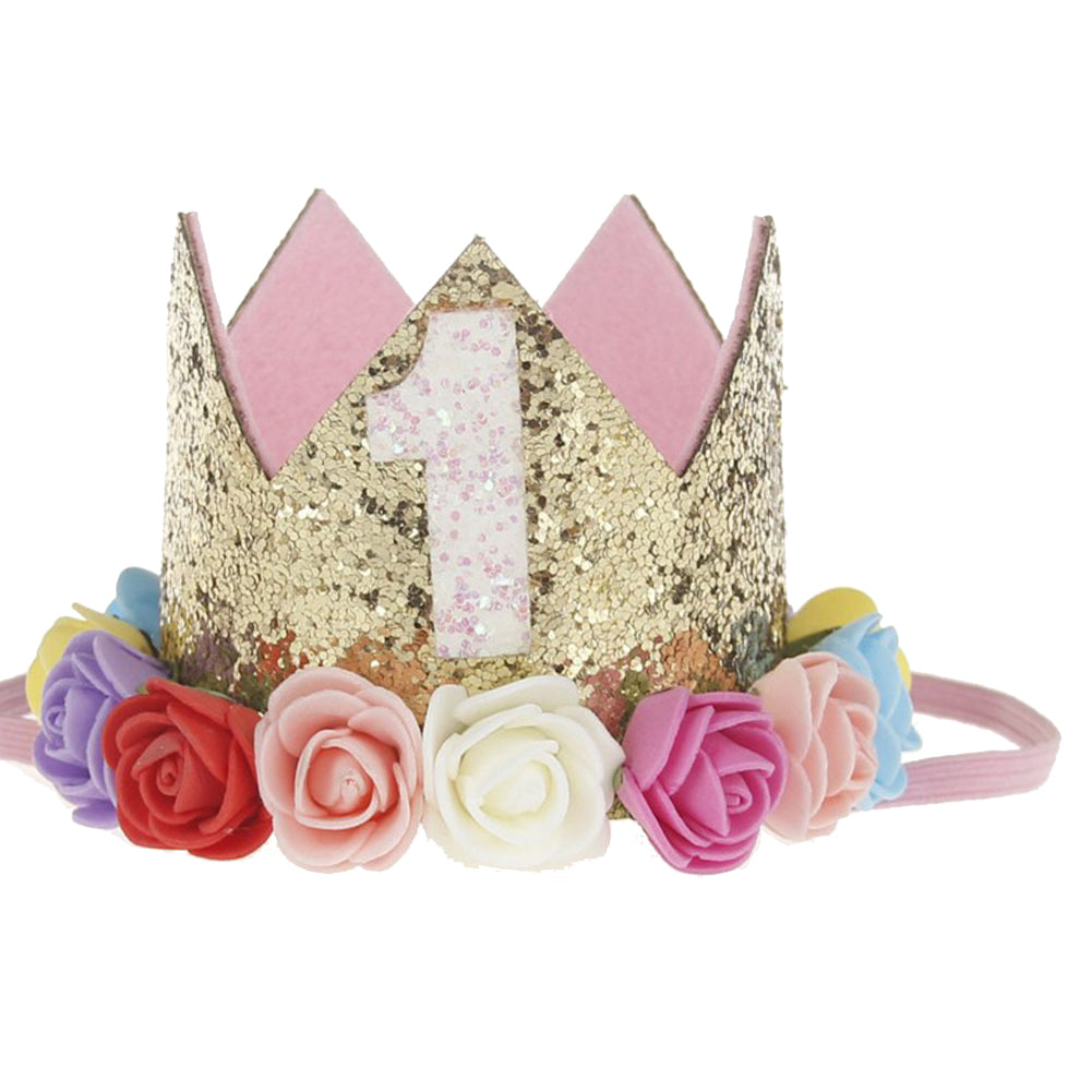 Baby Girl Sequin Number Flower Crown Headband Birthday Party Performing Headwear