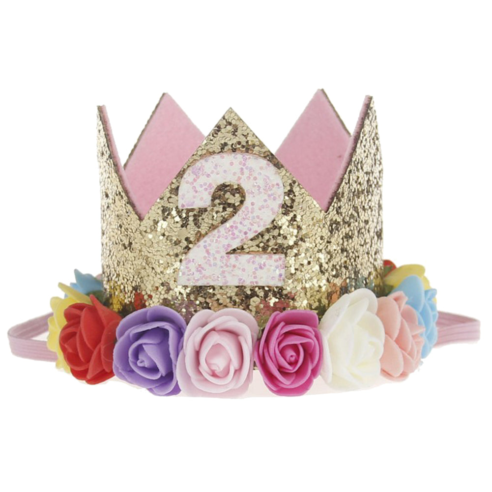 Baby Girl Sequin Number Flower Crown Headband Birthday Party Performing Headwear