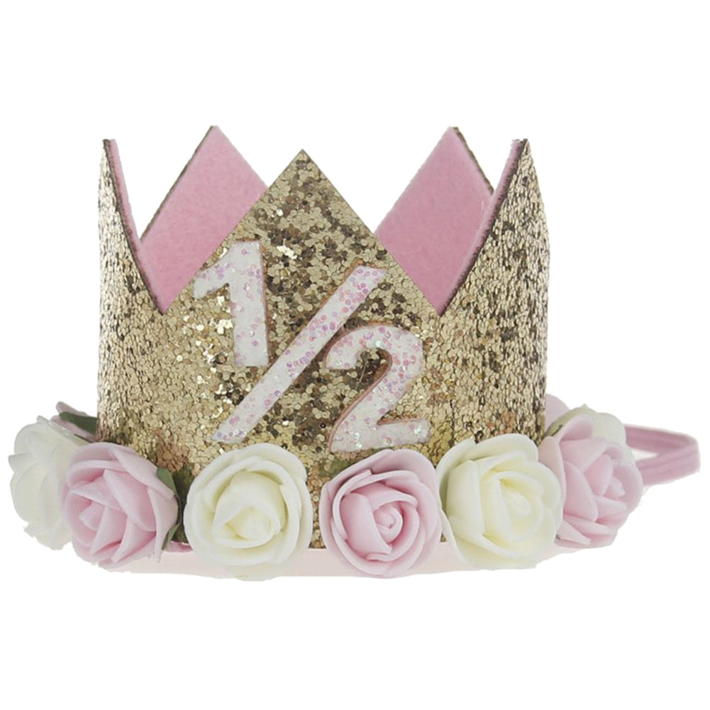 Baby Girl Sequin Number Flower Crown Headband Birthday Party Performing Headwear