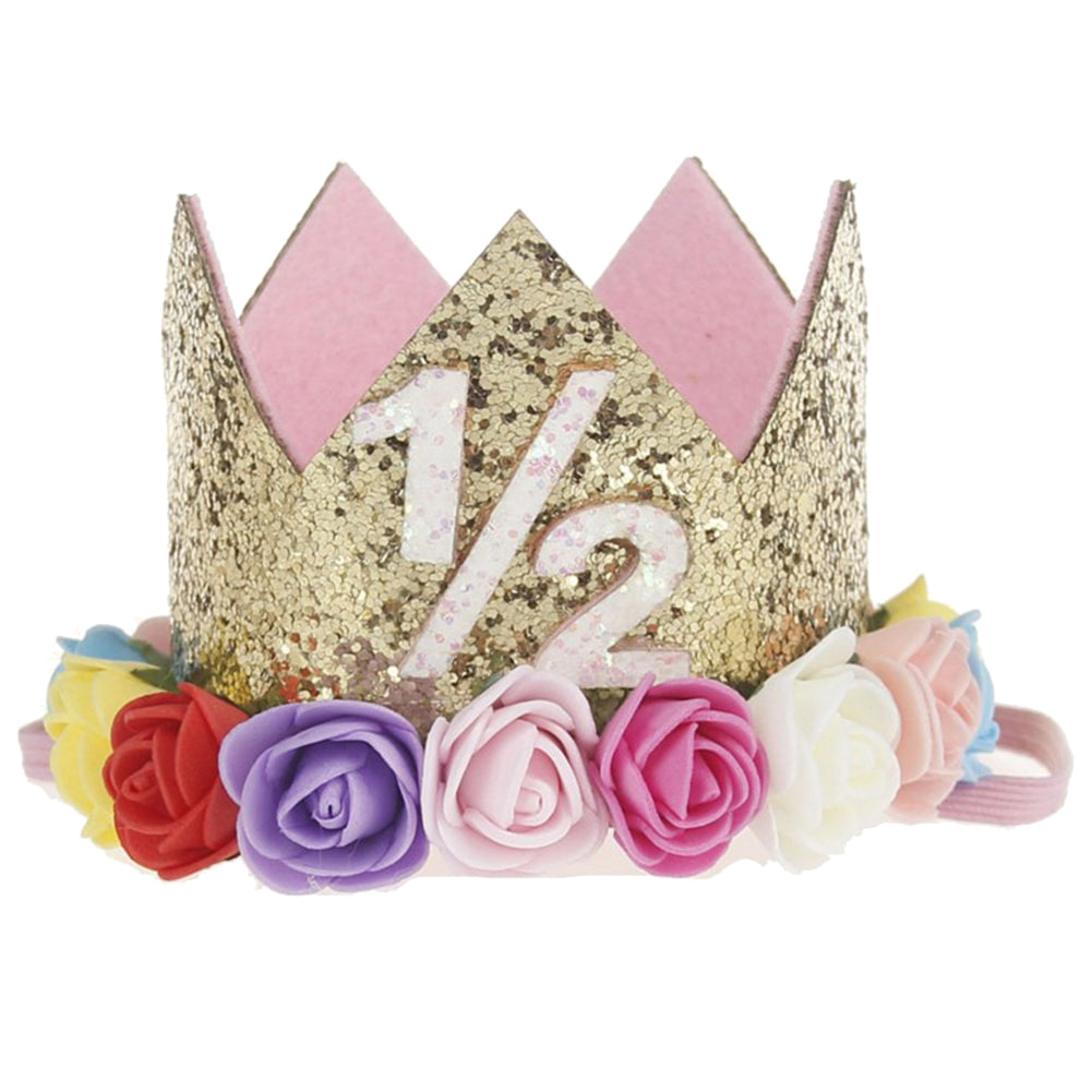 Baby Girl Sequin Number Flower Crown Headband Birthday Party Performing Headwear