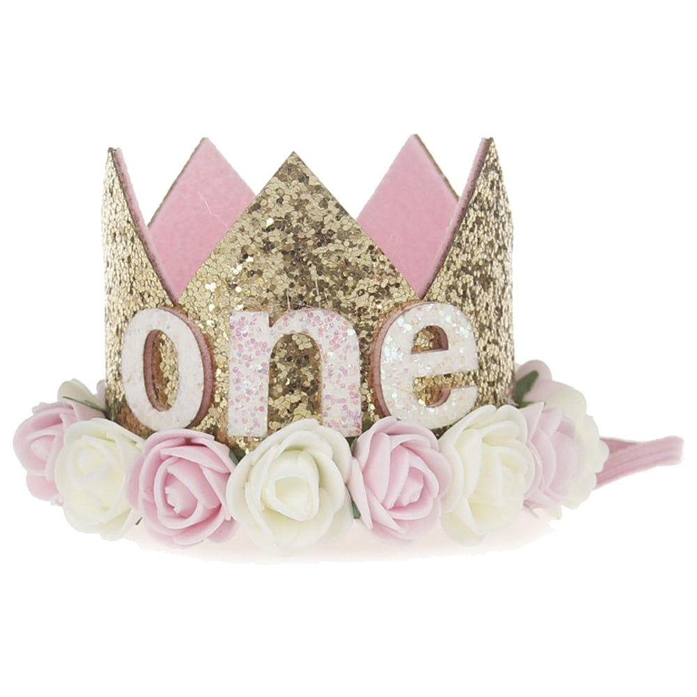 Baby Girl Sequin Number Flower Crown Headband Birthday Party Performing Headwear