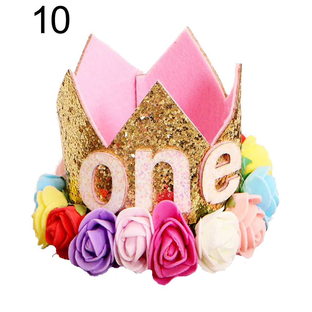 Baby Girl Sequin Number Flower Crown Headband Birthday Party Performing Headwear