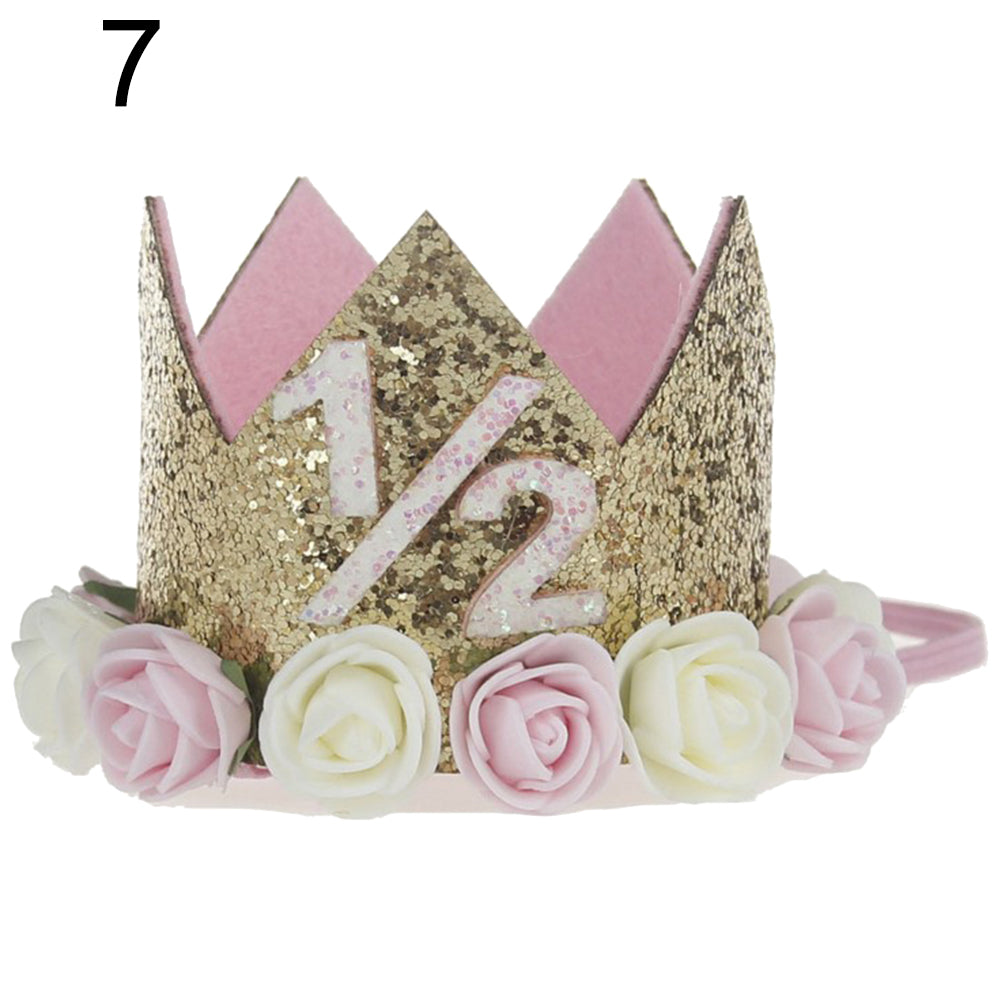 Baby Girl Sequin Number Flower Crown Headband Birthday Party Performing Headwear