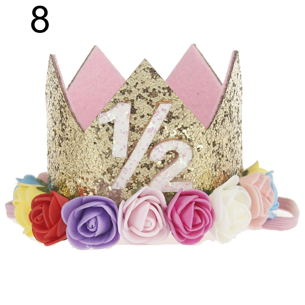 Baby Girl Sequin Number Flower Crown Headband Birthday Party Performing Headwear