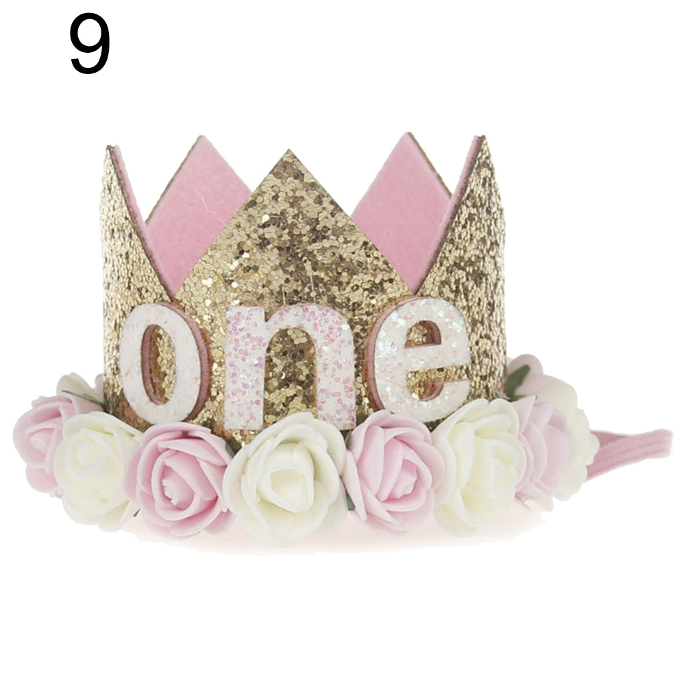 Baby Girl Sequin Number Flower Crown Headband Birthday Party Performing Headwear
