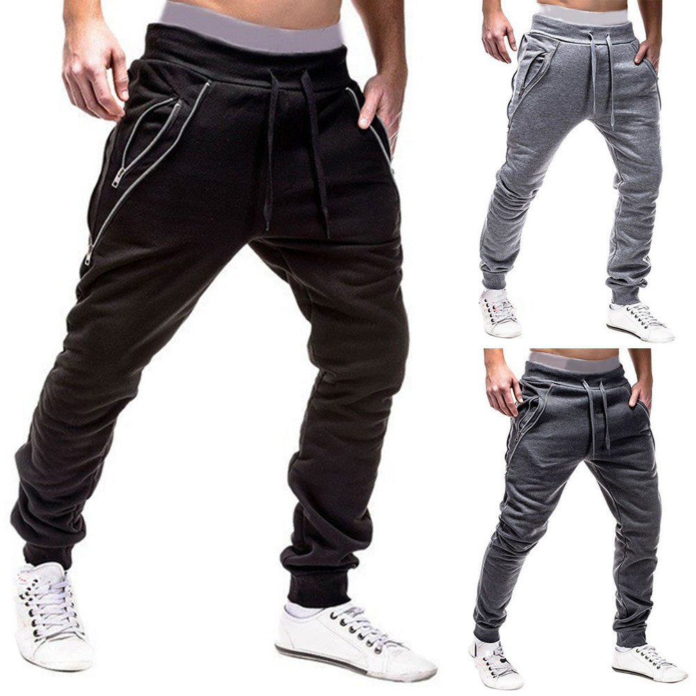 Men Autumn Trousers Elastic Drawstring Slim Casual Pockets Jogging Haren Pants