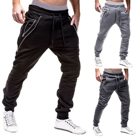 Men Autumn Trousers Elastic Drawstring Slim Casual Pockets Jogging Haren Pants