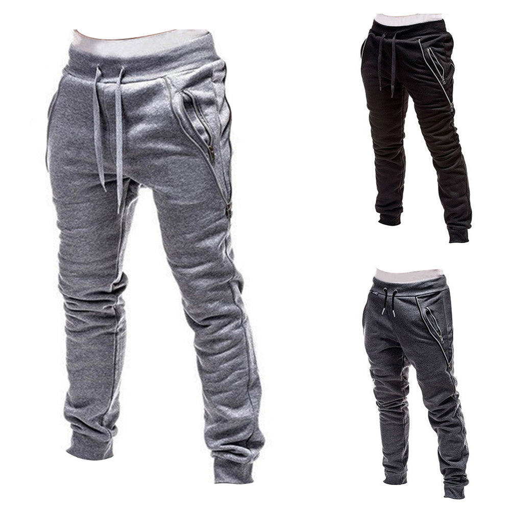 Men Autumn Trousers Elastic Drawstring Slim Casual Pockets Jogging Haren Pants