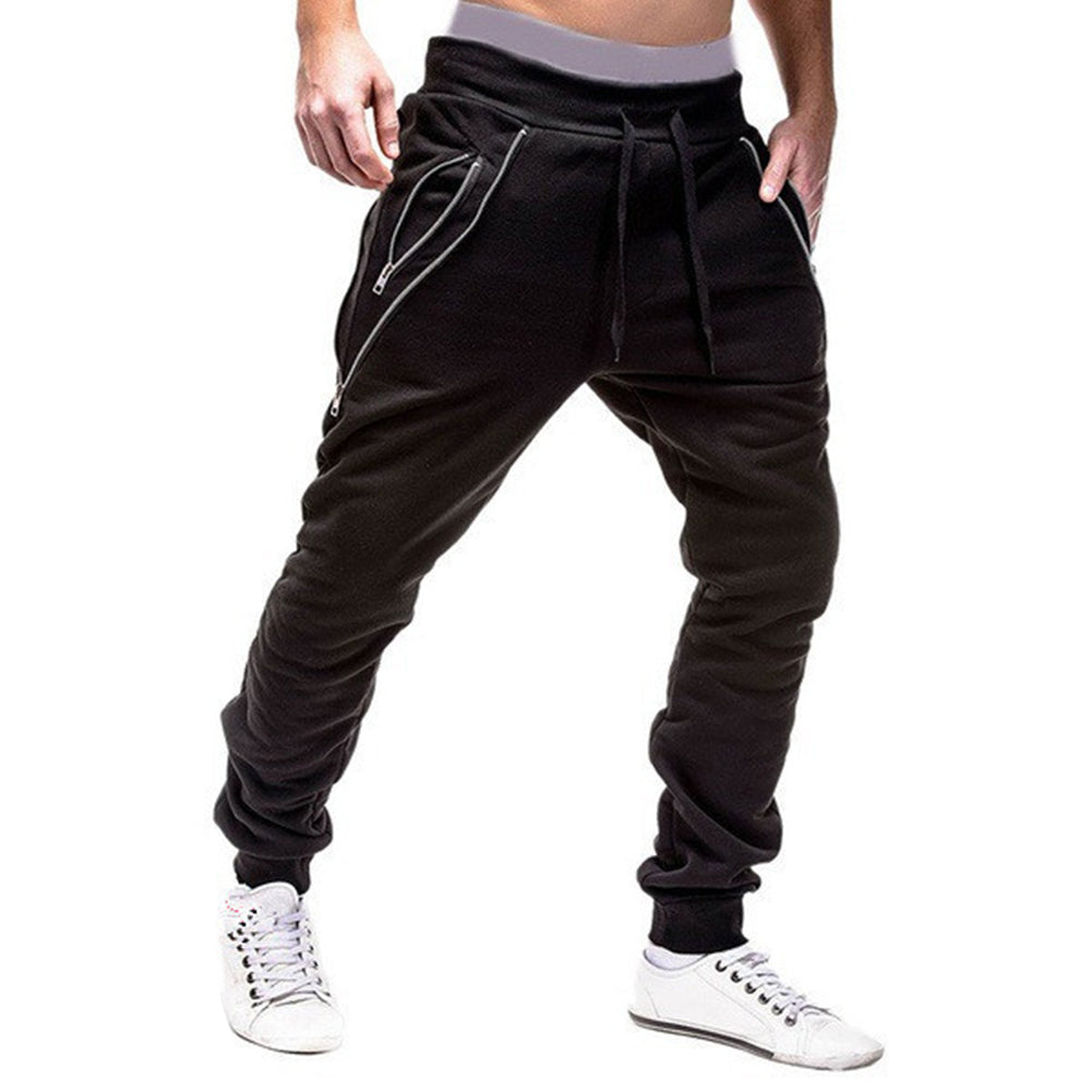 Men Autumn Trousers Elastic Drawstring Slim Casual Pockets Jogging Haren Pants