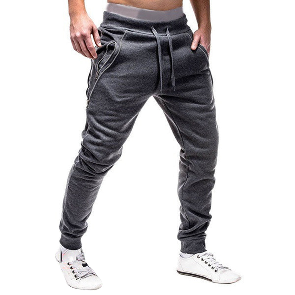 Men Autumn Trousers Elastic Drawstring Slim Casual Pockets Jogging Haren Pants